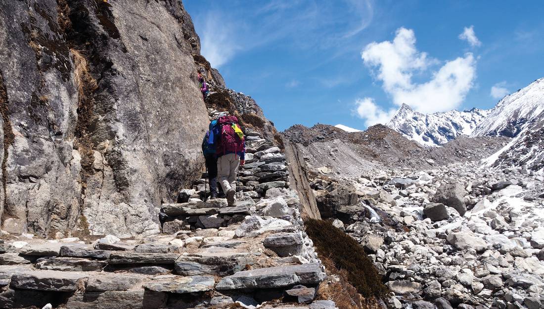 Trekking up beautiful stone stairs in Gokyo Ri |  <i>Angela Parajo</i>