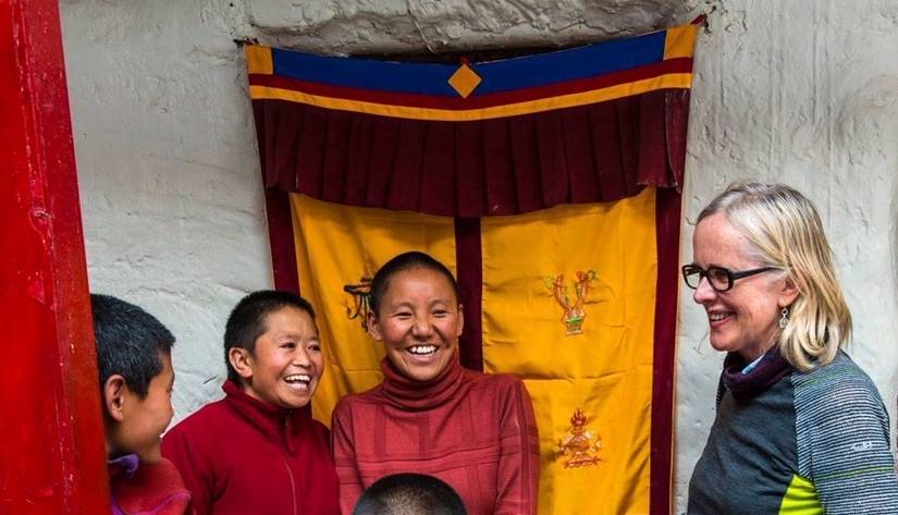 Margie Thomas with students at Lekshey Choeling Nunnery in Tsarang, Upper Mustang |  <i>Walter Wagner</i>