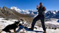 A happy trekker on the Karakachu La (5020m) pass in Bhutan |  Matt Brazier
