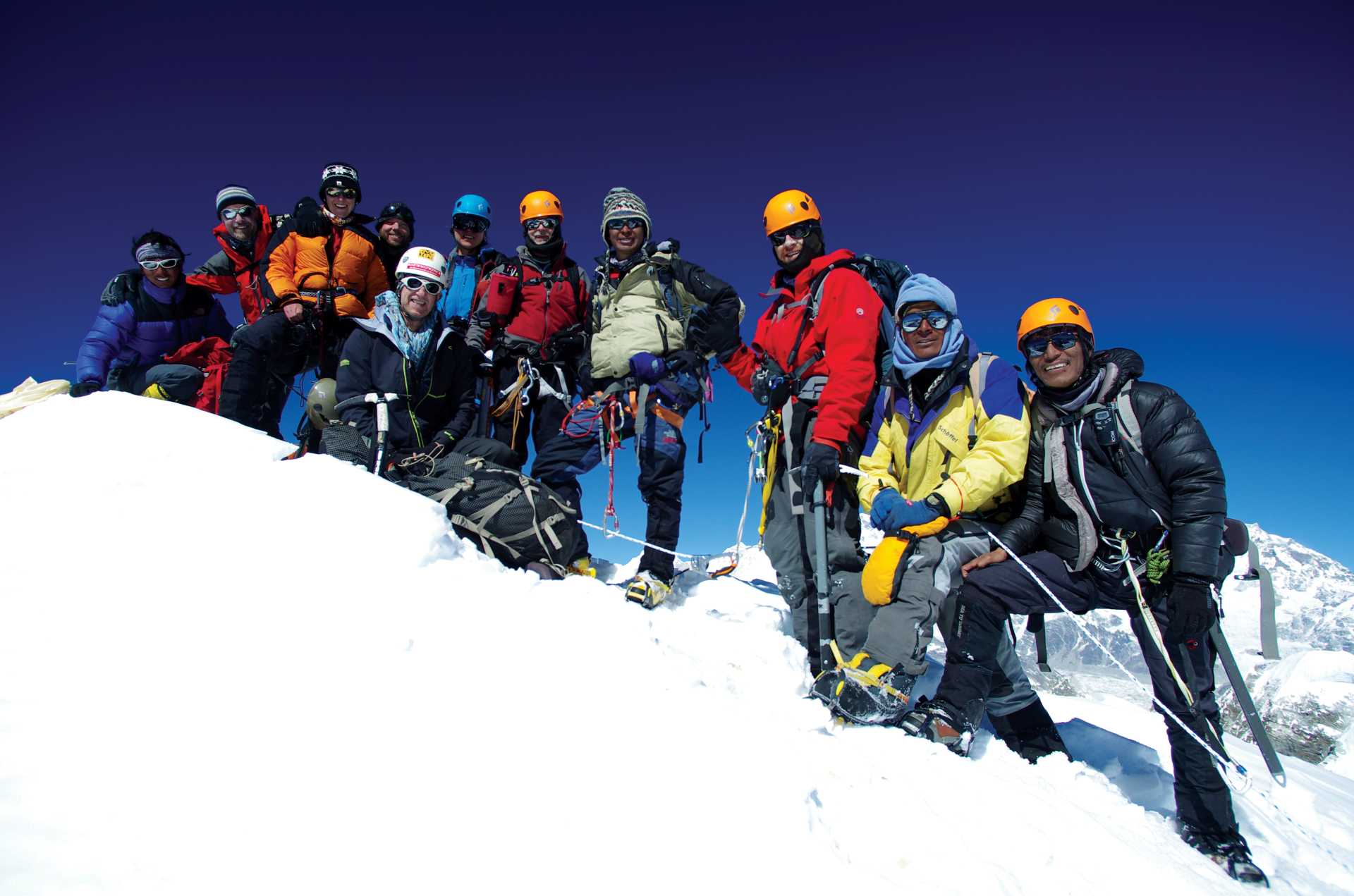 Group shot of climbers on Kyajo Ri |  Tim Macartney-Snape