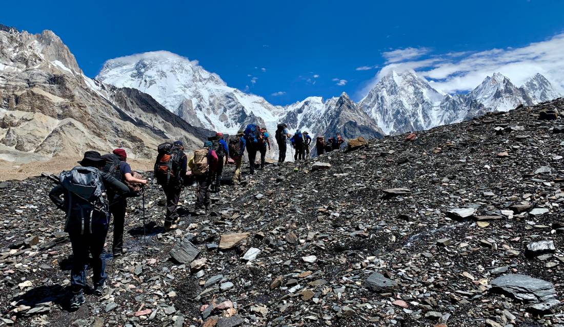 Heading up the Baltoro Glacier towards Concordia, G4 and Broad Peak |  <i>Soren Kruse Ledet</i>